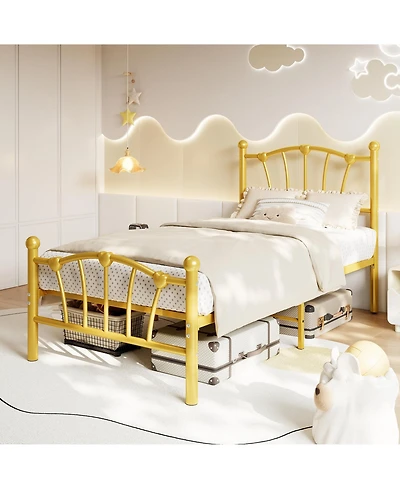 homfan Twin Xl Heart Shaped Bed Frame, Metal Platform Bed with Headboard and Underbed Storage for Bedroom, No Box Spring Needed