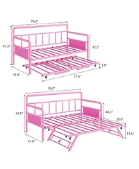 homfan Twin Daybed with Trundle, Metal Daybed with Pop Up Trundle and Steel Slats for Bedroom or Guest Room