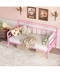 homfan Twin Daybed, Metal Heavy Duty Sofa Bed with Classic Headboard and Steel Slats for Bedroom, Noise-Free
