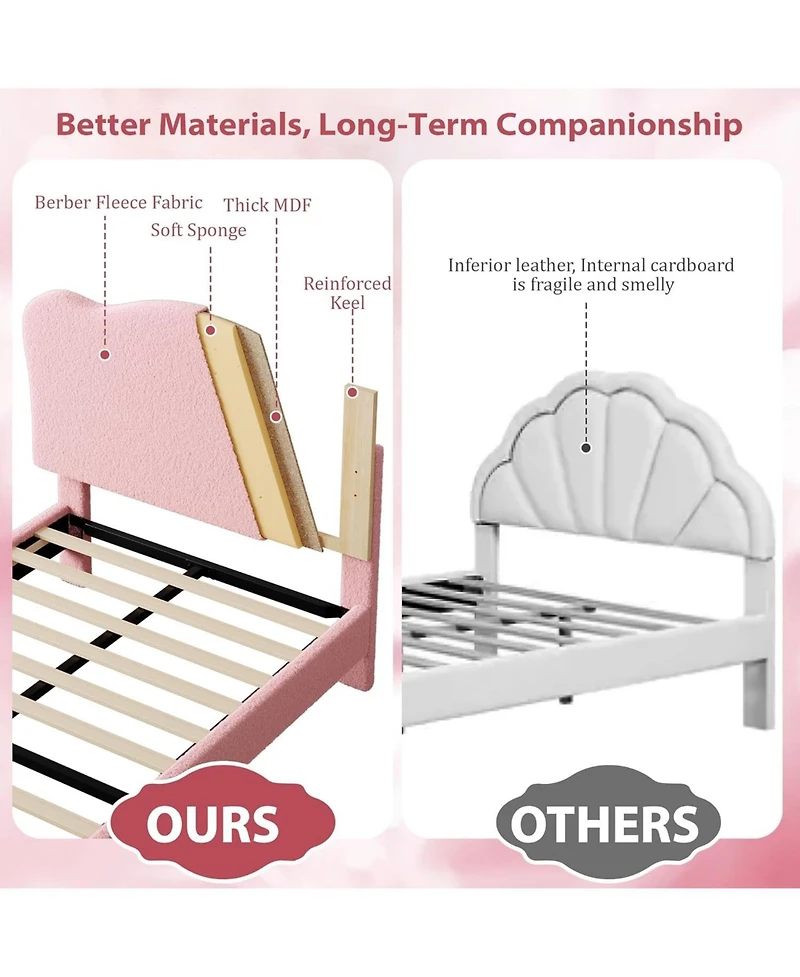 gaomonTwin Bed Frames for Kids, Upholstered Toddler Twin Bed Platform with Adjustable Headboard, Wood Slats, Children Bedroom Furniture for Boys