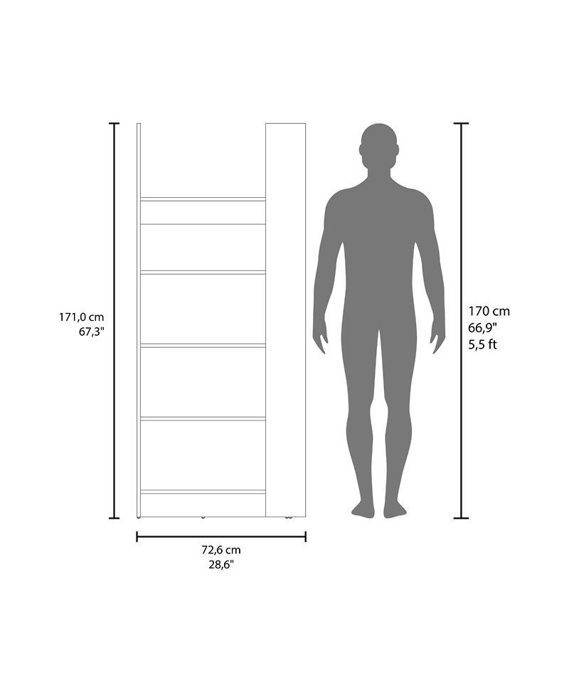 Fm Furniture Doney Park 5-Shelf Open Bookcase, Contemporary Design for Display and Storage