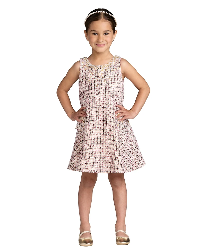 Mac Duggal Big Girls Beaded Boucle Mini Dress