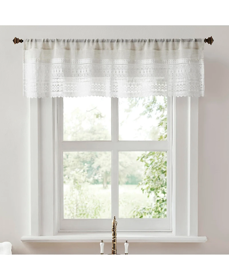 No. 918 Camille Macrame Lace Trim Sheer Rod Pocket Kitchen Curtain Valance