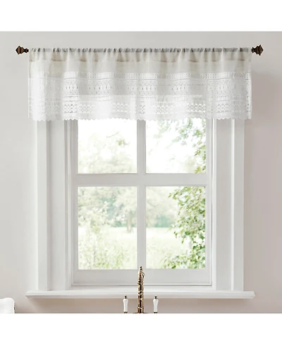 No. 918 Camille Macrame Lace Trim Sheer Rod Pocket Kitchen Curtain Valance
