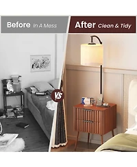Vlsrka Nightstand with Fisherman s Lamp, Human Sensor Light and Charging Station