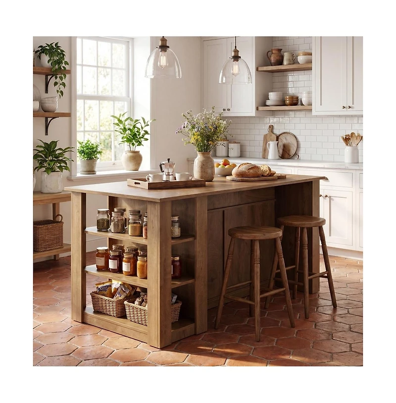 Tribesigns 70.8-Inch Kitchen Island with Storage, 3-Tier Farmhouse Island Table for Kitchen Dining Room