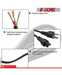5 Core 3 Prong Extension Cord 10 Feet Non-Polarized Durable Three Prong Extension Cable Us Ac 3 Prong Extension Cord Heavy Duty Plug Extender