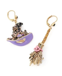 Betsey Johnson Faux-Stone Halloween Witchy Hat Broomstick Drop Earrings