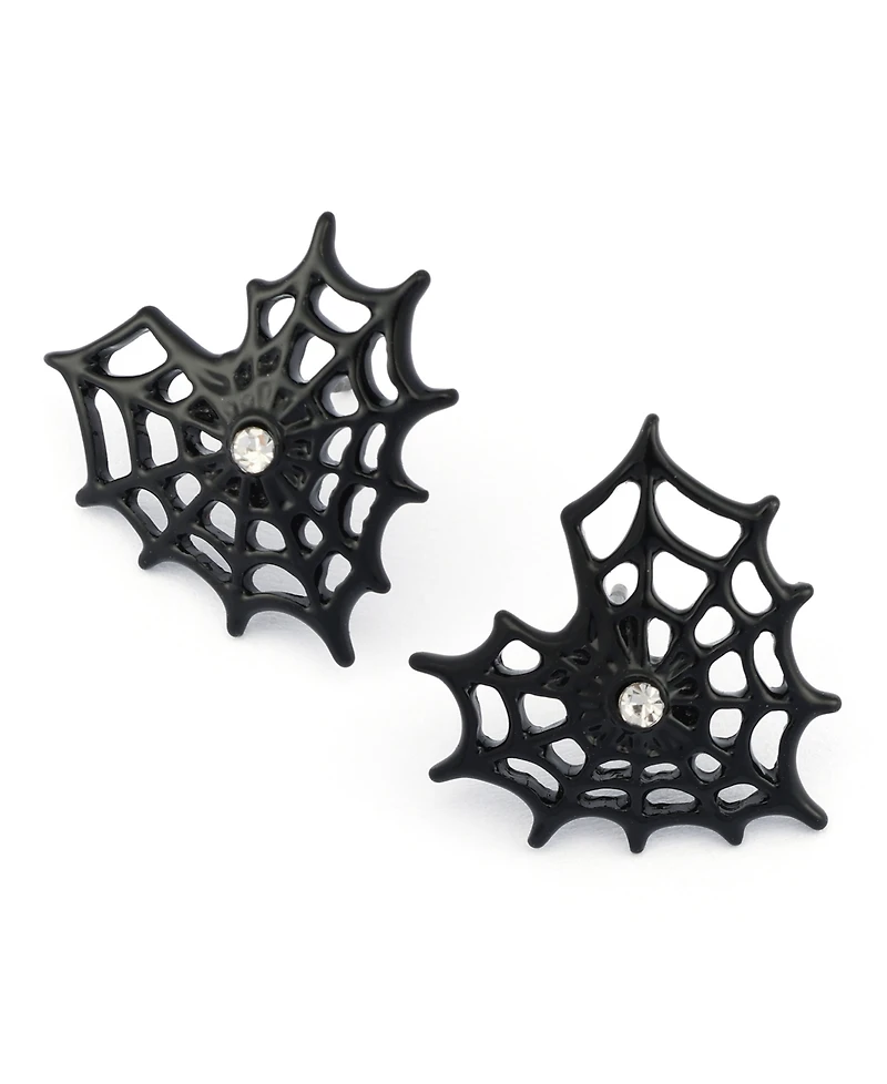 Betsey Johnson Faux-Stone Halloween Spiderweb Heart Stud Earrings