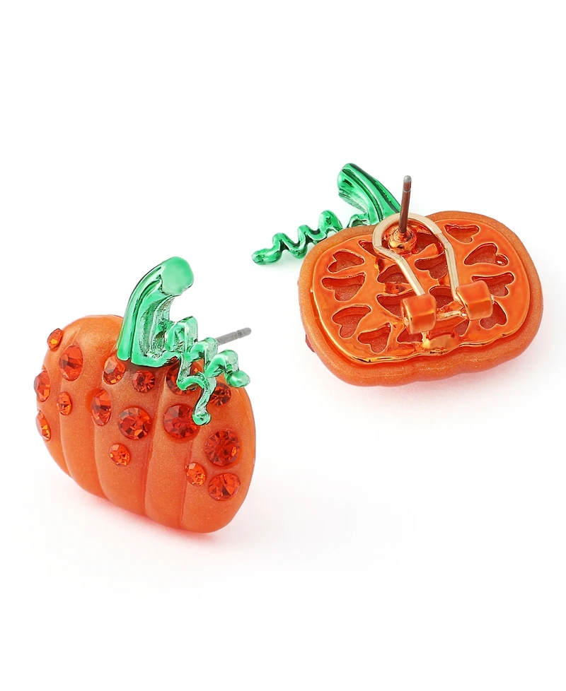 Betsey Johnson Faux-Stone Halloween Pumpkin Stud Earrings
