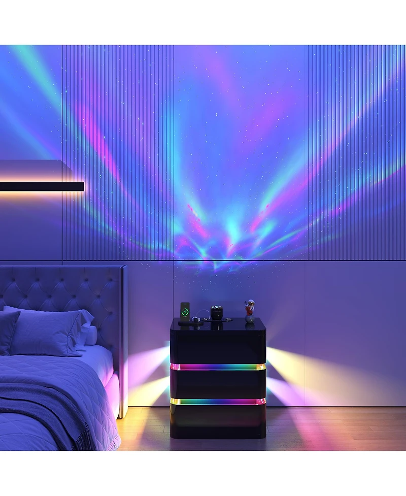 Vlsrka 3-Drawer Nightstand with Electronic Lock, Rgb Lights No Assembly Required)
