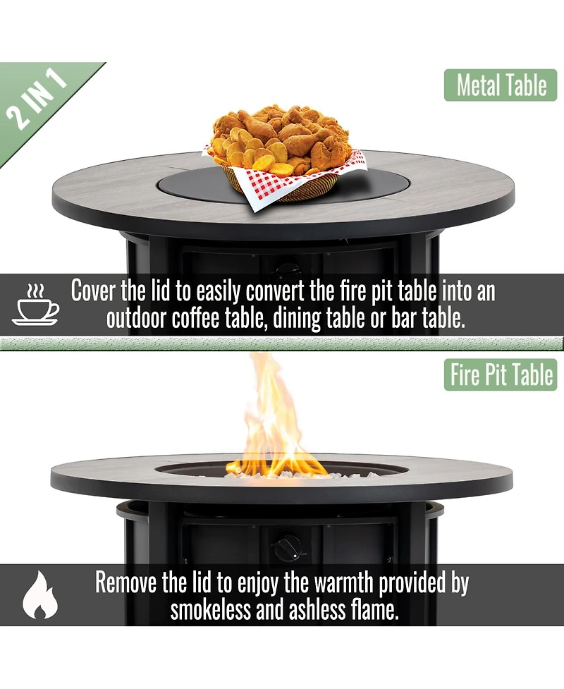 Streamdale Furniture 30-inch Outdoor Fire Pit Table with Wood Grain Ceramic Top