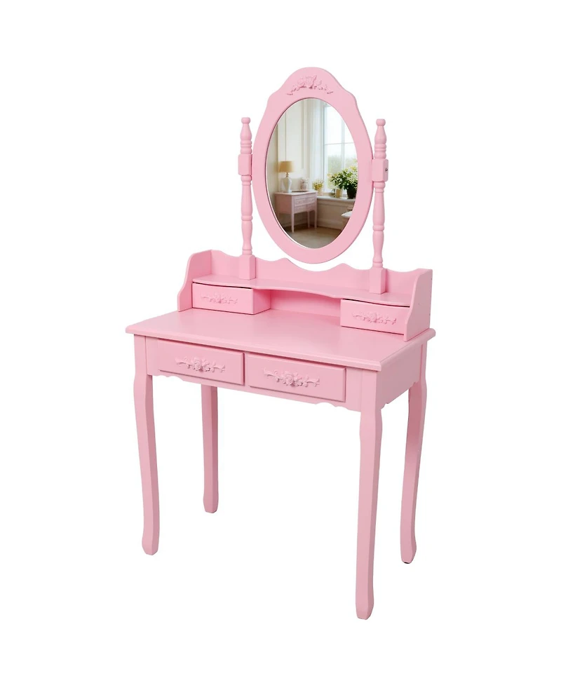 Streamdale Furniture Princess Vanity Desk Set with Mirror and Stool, 4-Drawer Makeup Table