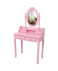 Streamdale Furniture Princess Vanity Desk Set with Mirror and Stool, 4-Drawer Makeup Table