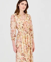 Anne Klein Women's Floral Smocked Waist Ruffle-Trim Midi Dress
