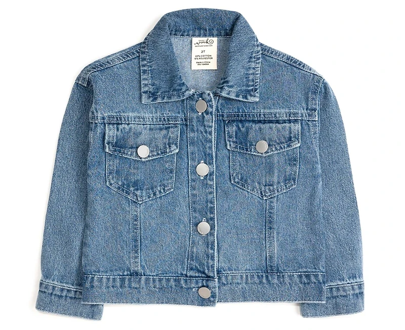 Sweet Wink Toddler Girls Apple Bow Sequin Patch Denim Jacket