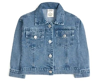 Sweet Wink Toddler Girls Apple Bow Sequin Patch Denim Jacket