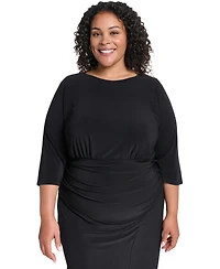 Vince Camuto Plus Jewel-Neck Elbow Sleeve Midi Dress