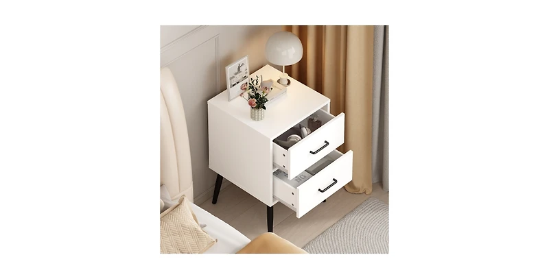 Lucky One 2-Drawer Nightstand with Metal Legs