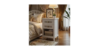 Lucky One 17.7"W Rattan Boho Nightstand with 2-Drawer Shelf