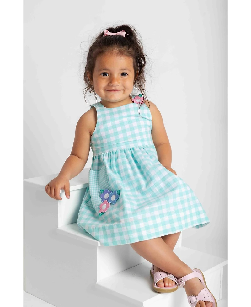 Florence Eiseman Big Girls 7-8 Gingham Linen Look Dress With Flowers