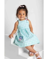 Florence Eiseman Big Girls 7-8 Gingham Linen Look Dress With Flowers