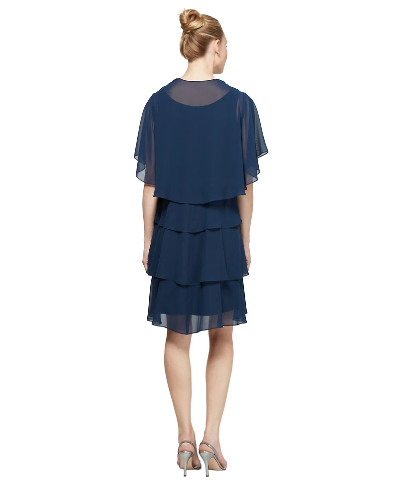 Sl Fashions Embellished Tiered Chiffon Dress & Capelet