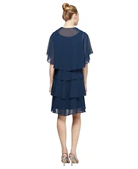 Sl Fashions Embellished Tiered Chiffon Dress & Capelet