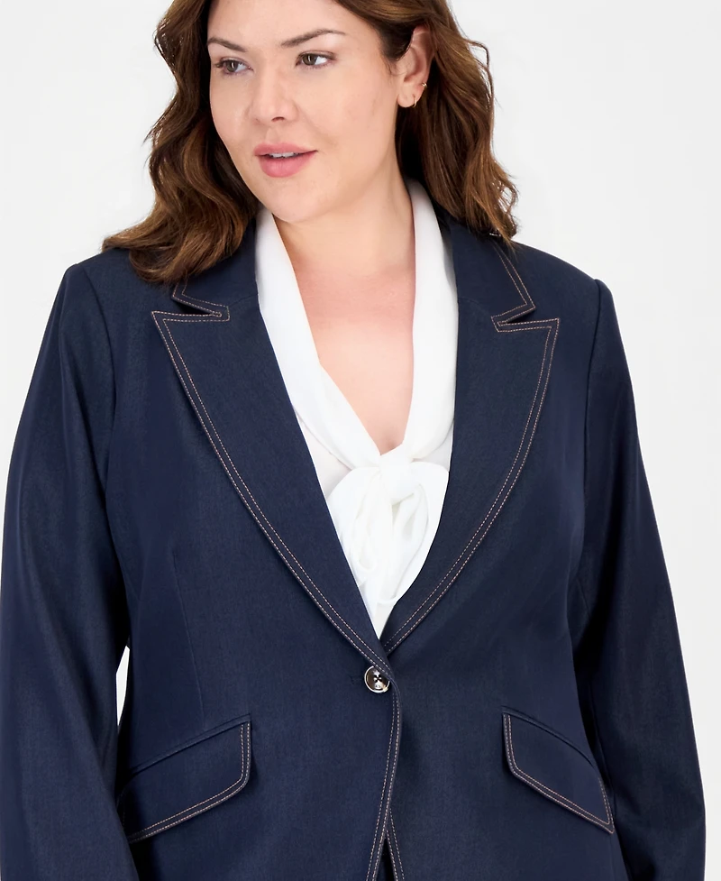 Tahari Plus Size Denim One-Button Blazer