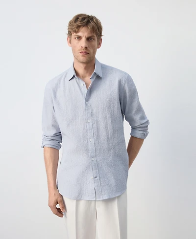 Mango Men's Textured Striped Seersucker Shirt