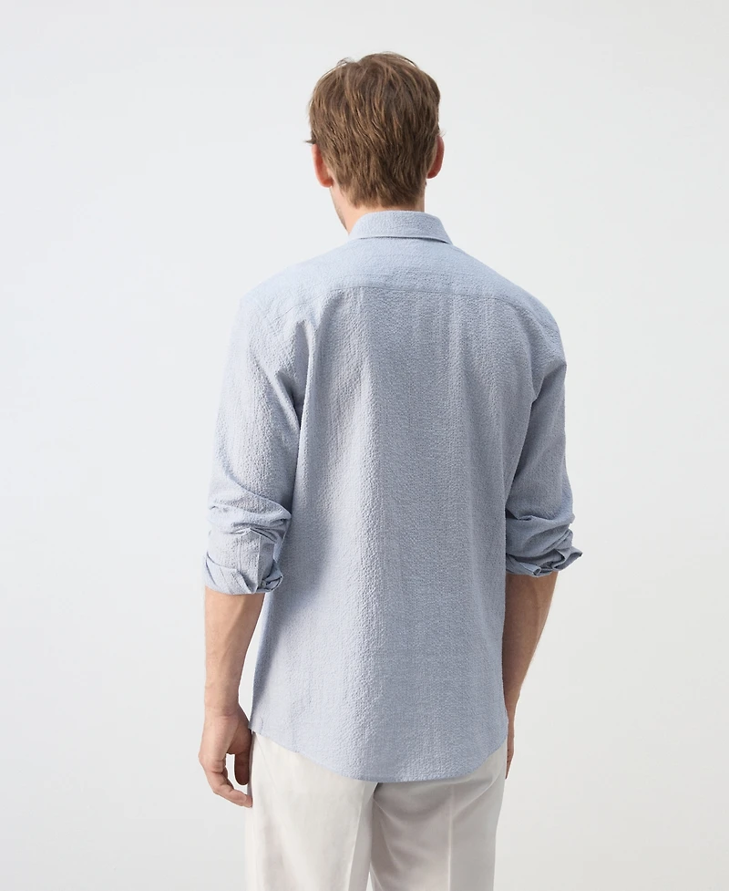 Mango Men's Textured Striped Seersucker Shirt