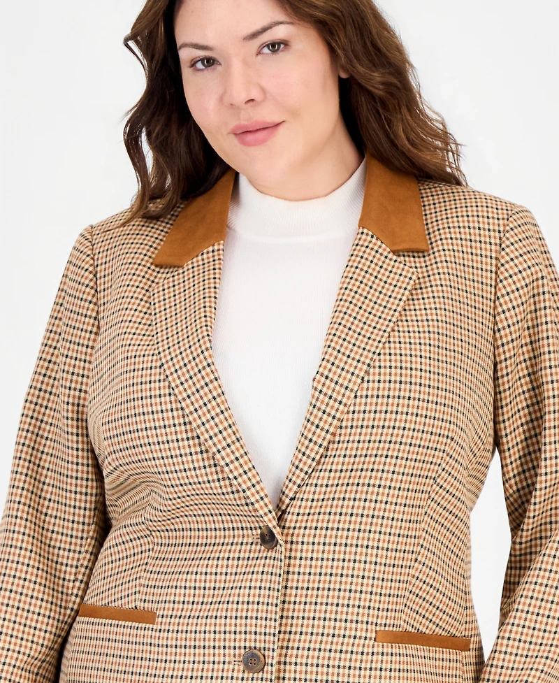 Tahari Asl Plus Plaid Long-Sleeve Blazer