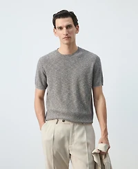 Mango Men's Ribbed Linen-Cotton Blend T-Shirt