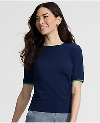 Lands' End Women's Double Trim Cotton Crew Neck Tee Sweater