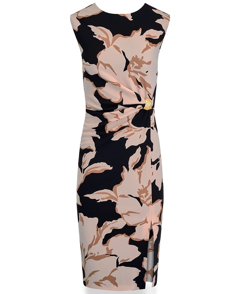 Donna Karan New York Women's Sleeveless Floral Side-Ruched Sheath Dress