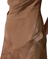 Donna Karan New York Women's Satin Burnout Asymmetrical Neck Midi Dress