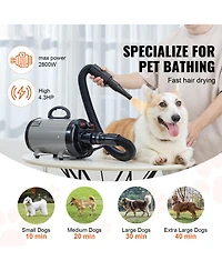 Vevor Dog Dryer 2800W Pet Grooming Dryer Adjustable Speed with 4 Nozzles
