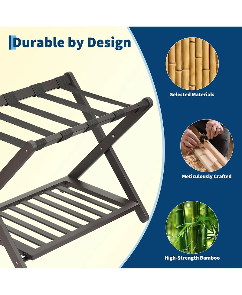 homfan 2 Tier Bamboo Shelf, 22 Inch Bamboo Folding Storage Shelf with 150 Lb Capacity for Bedroom or Entryway