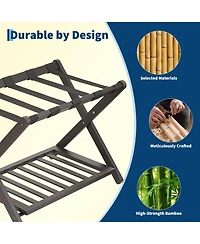 homfan 2 Tier Bamboo Shelf, 22 Inch Bamboo Folding Storage Shelf with 150 Lb Capacity for Bedroom or Entryway