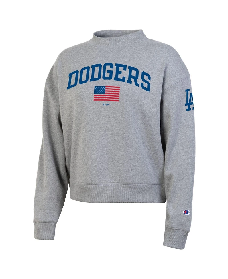 Champion Women's Heather Gray Los Angeles Dodgers Americana Triumph Fleece Tri-Blend Sweatshirt