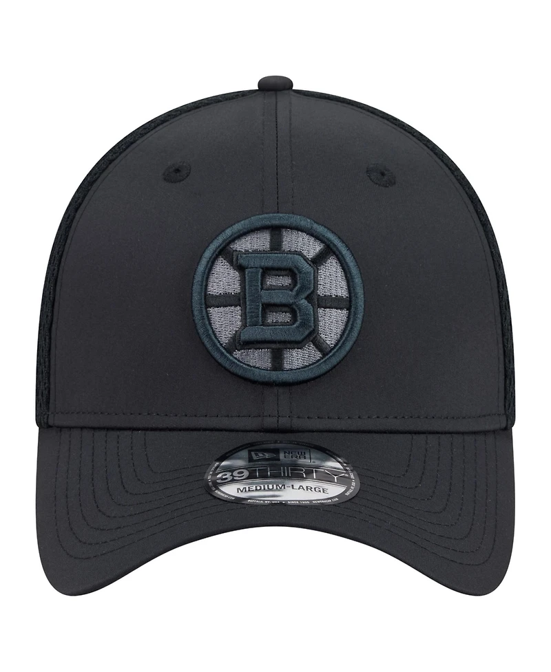 New Era Men's Black Boston Bruins Blackout 39THIRTY Flex Fit Hat