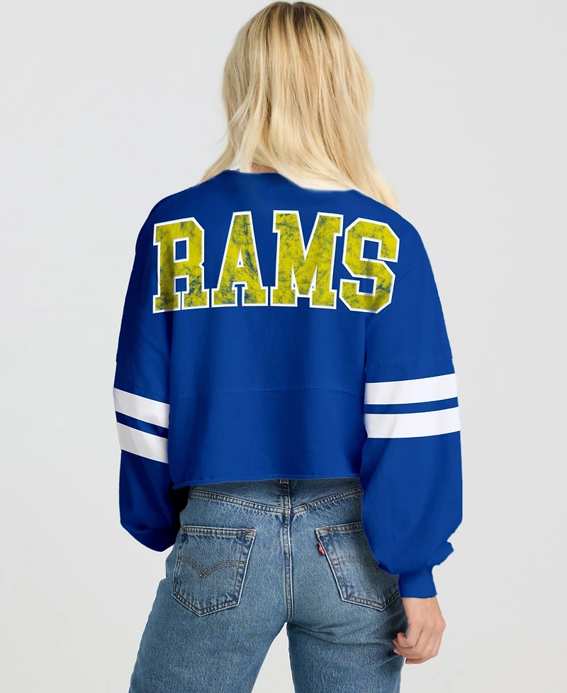 Spirit Jersey Women's Royal Los Angeles Rams Oversized Cropped Stripe Long Sleeve T-Shirt
