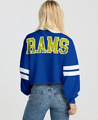 Spirit Jersey Women's Royal Los Angeles Rams Oversized Cropped Stripe Long Sleeve T-Shirt