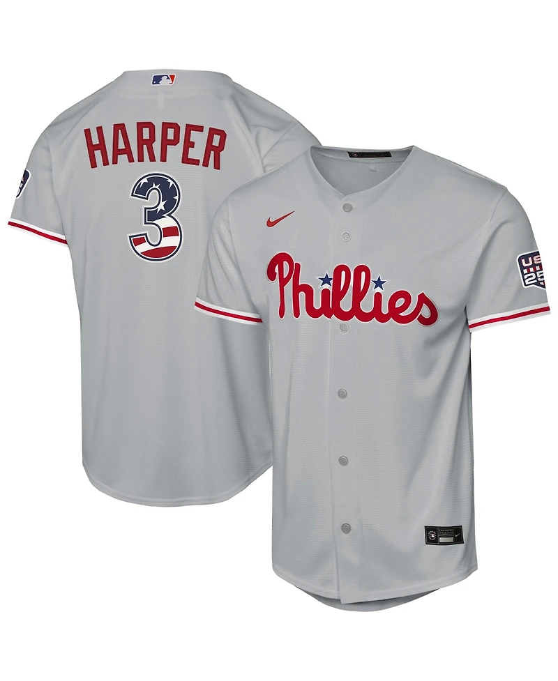 Nike Big Boys and Girls Bryce Harper Gray Philadelphia Phillies Usa 250 Fourth of July Road Replica Jersey