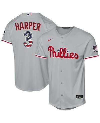 Nike Big Boys and Girls Bryce Harper Gray Philadelphia Phillies Usa 250 Fourth of July Road Replica Jersey