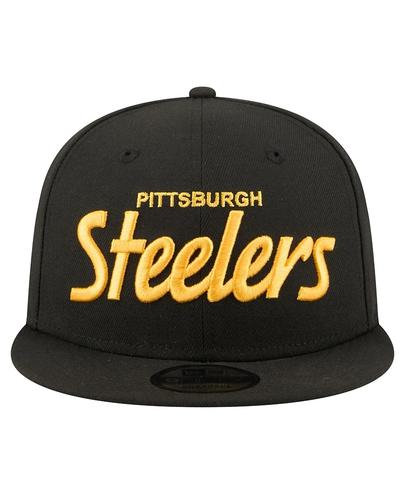 New Era Men's Black Pittsburgh Steelers Core Team Script 9FIFTY Snapback Hat