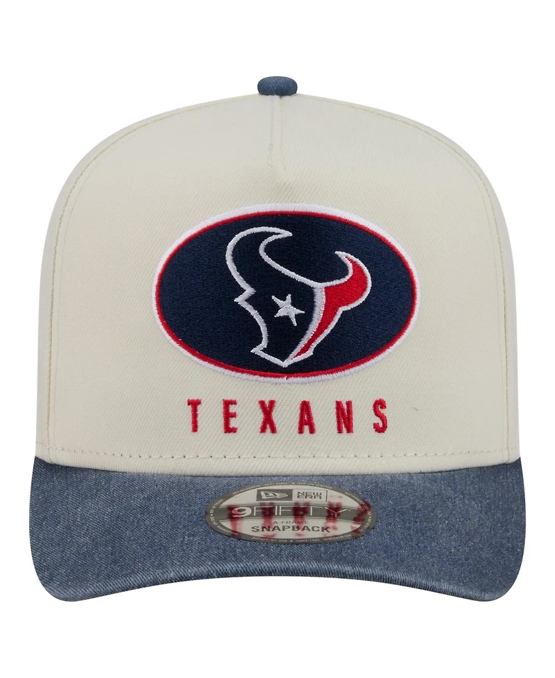 New Era Men's Cream/Navy Houston Texans Washed A-Frame 9FIFTY Snapback Hat