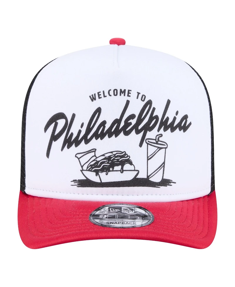 New Era Men's White/Red Philadelphia Phillies Foodie A-Frame 9FIFTY Trucker Snapback Hat
