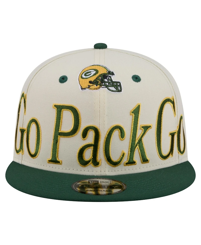 New Era Men's Cream Green Bay Packers Oversized Slogan 9FIFTY Snapback Hat