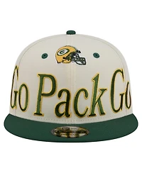New Era Men's Cream Green Bay Packers Oversized Slogan 9FIFTY Snapback Hat
